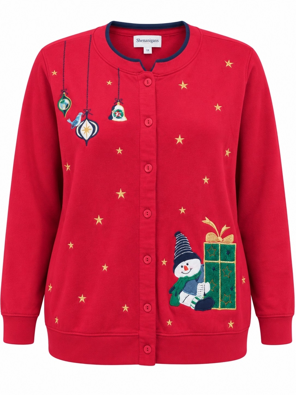 SHENANIGANS | Vintage Christmas Snowman Embroidered Cardigan Sweatshirt | 1X